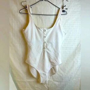 Onia, Women’s Sandra One Piece White Ribbed Buttons Swimsuit, Size Large